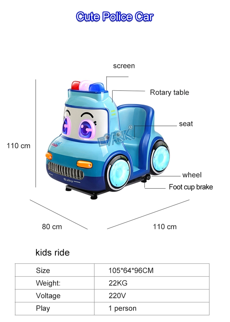 Coin-Operated Rocking Car Cute Police Car Arcade Video Game Electric Kid Swing Car