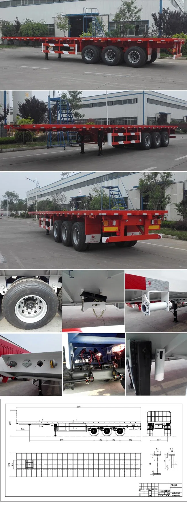 3 Axles 40FT Container Transport Flatbed Semi-Trailer Utility Truck