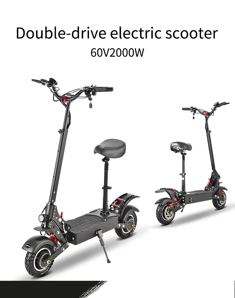 High-Power Dual-Motor 60V2000W Fast off-Road Electric Scooter Adult Foldable Substitute Vehicle with Lithium Battery