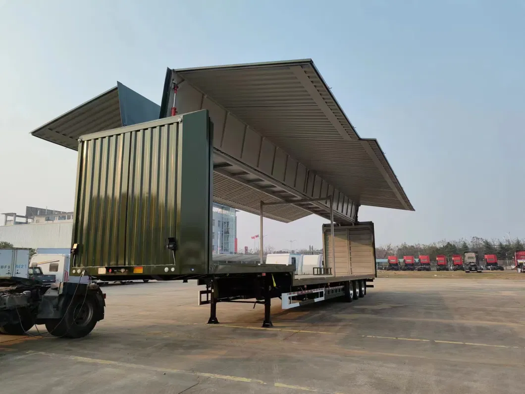 3 Axle Tractor Utility Bulk Large Cargo Heavy Duty Carrier Ships Semi Trailer Fly Wing Cargo Truck