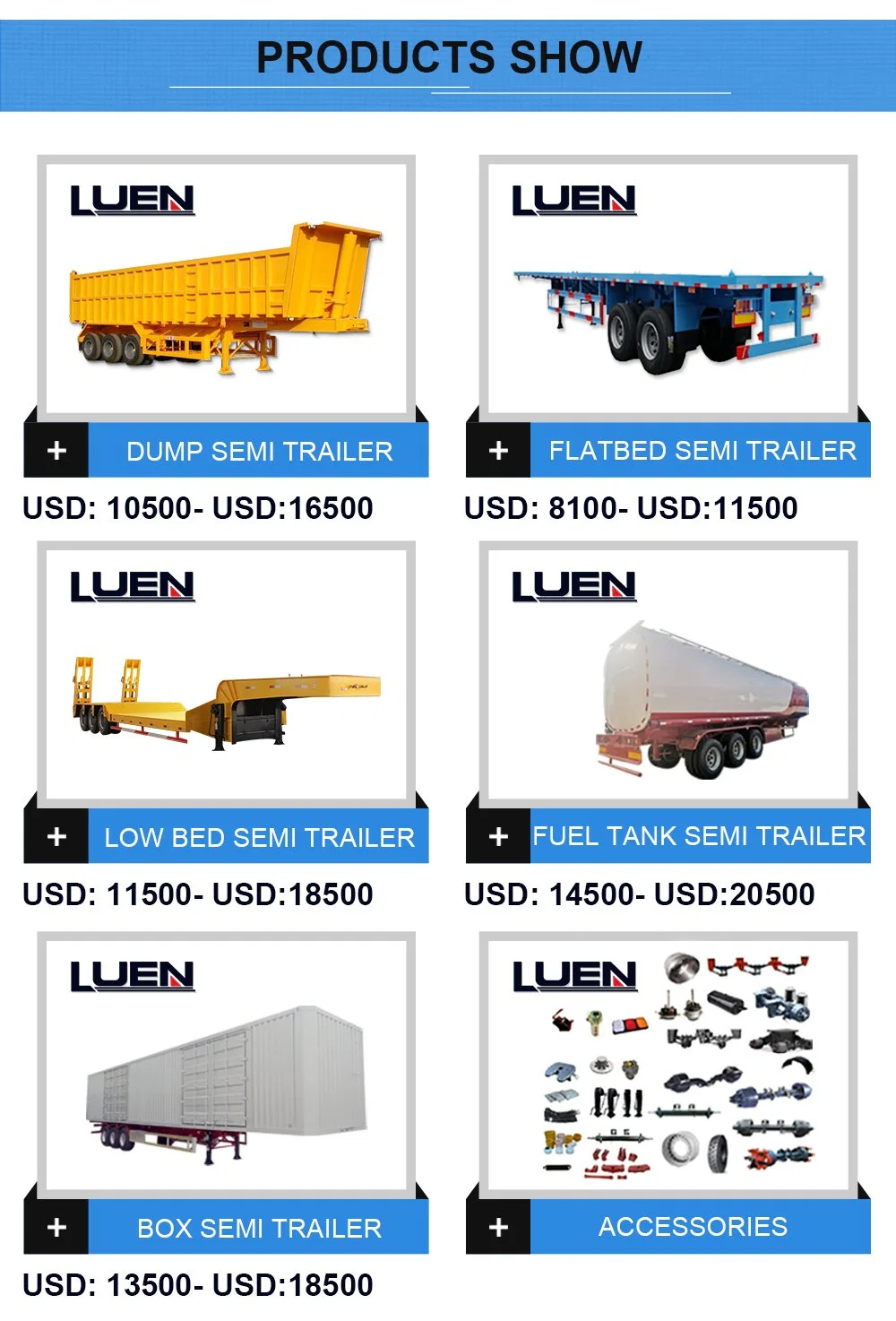 Luen 2 Wheel Utility Trailer 45FT Flatbed Containertrailer Truck with Container Lock with 3 Axle Folding Cargo Container Semi Trailer Dump Tipper/Tipping Truck