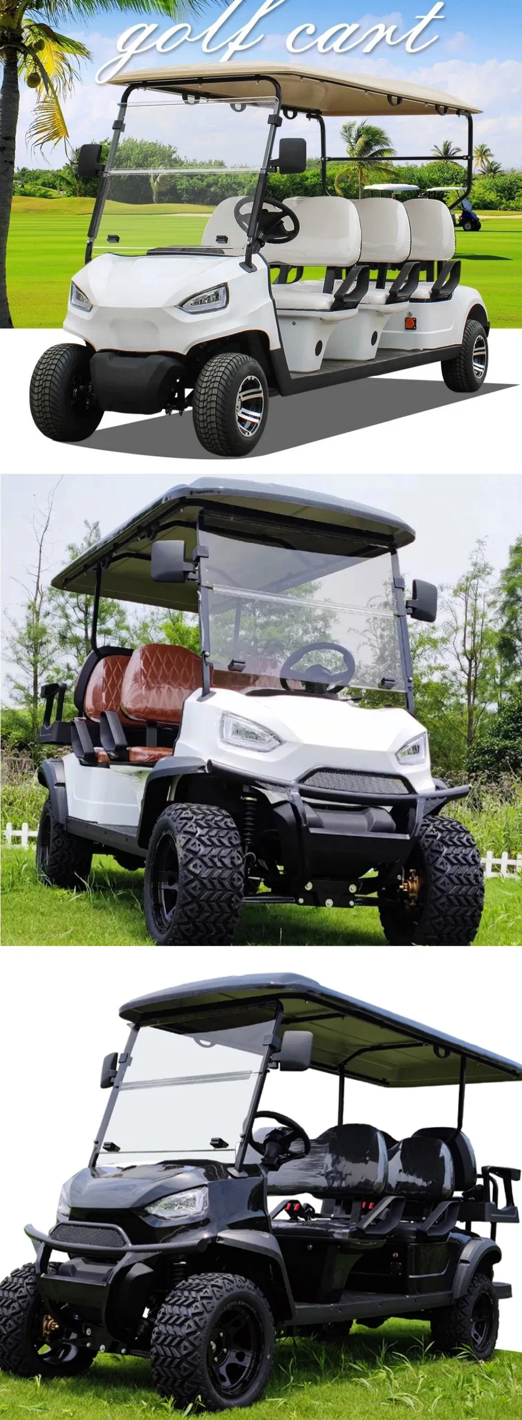 CE Approved 4 People Electrical Golf Cart with off Road Tyres Front Bumper and Front Basket Electric Hunting Car for Sale