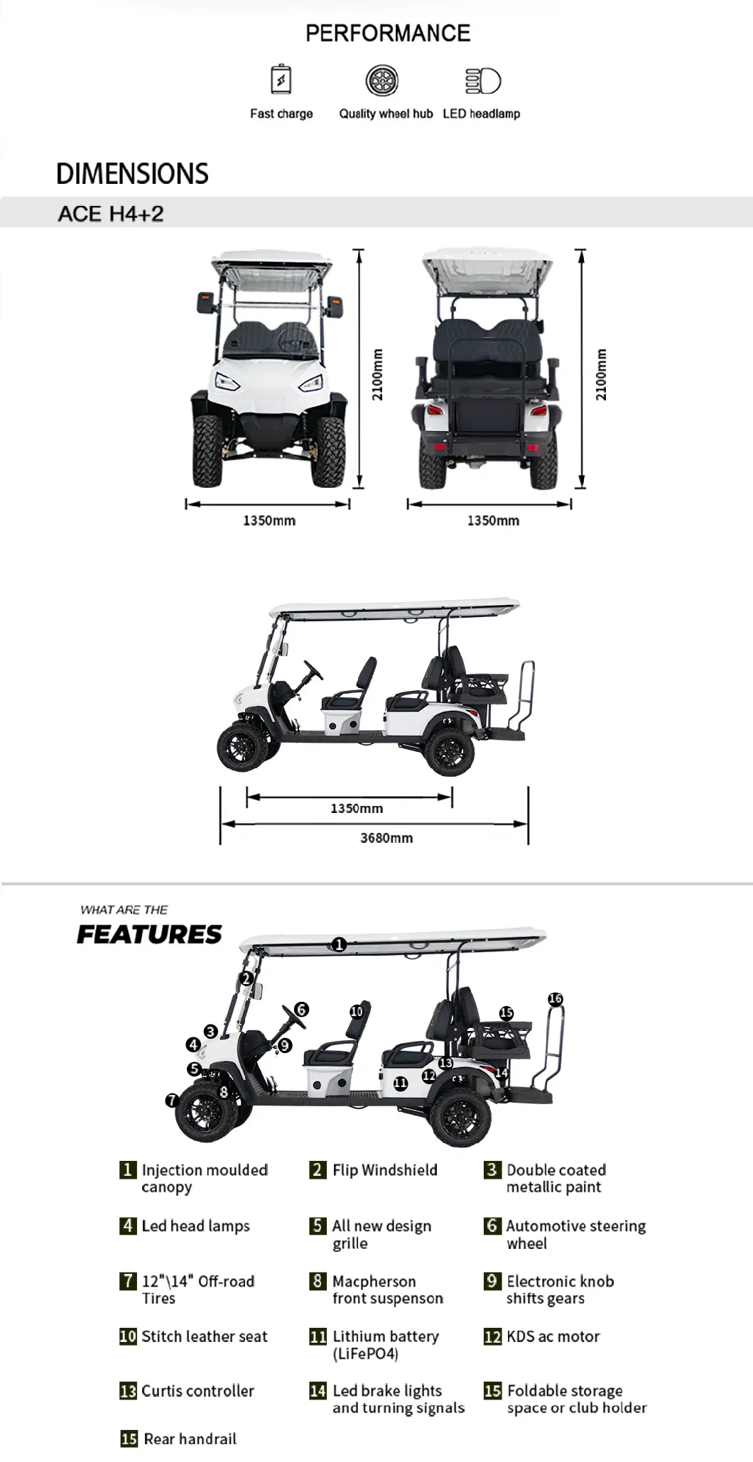 Best Services 6 Seats Ace H4+2 Electric Golf Cart