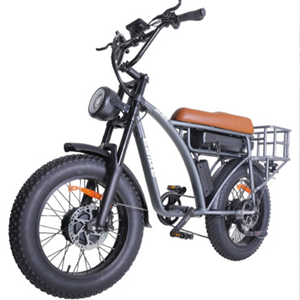 48V 2000W Front and Rear Motor Dual Drive Electric Vehicle with Basket Retro off-Road Fat Tire Electric Assist Bicycle with 18.2ah Battery