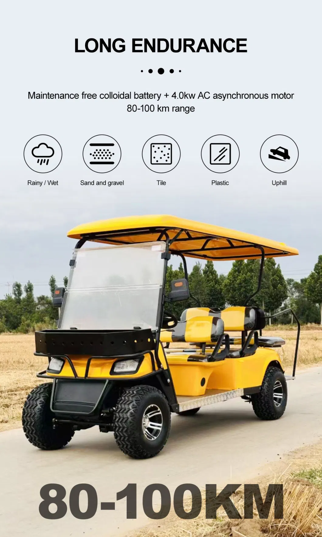 2024 Feiyueda 6 4 2 Seater Free Customized Color Street Legal Electric Yellow Gulf Carts Electric Yellow Golf Car