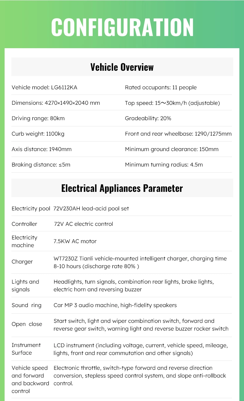 11 Seats Scenic Area Electric Car 72V Multifunctional Tourist Vehicle