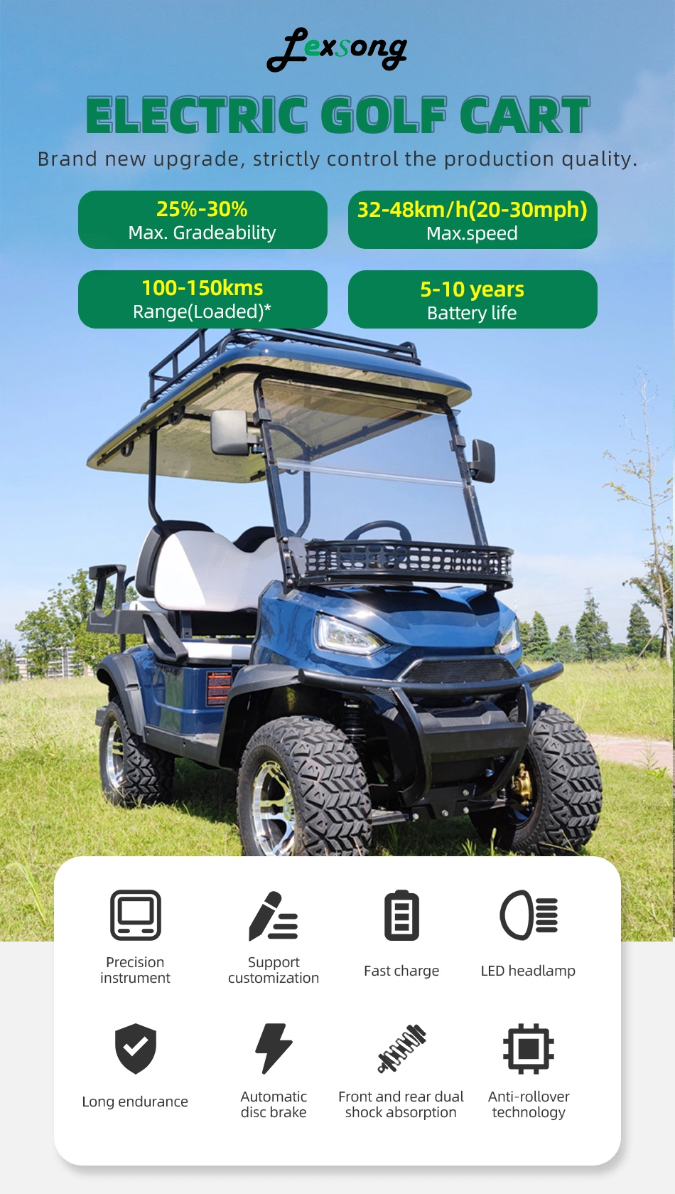 72V Lithium Battery Operated CE Approved 4 Passenger Fast Electric Golf Cart