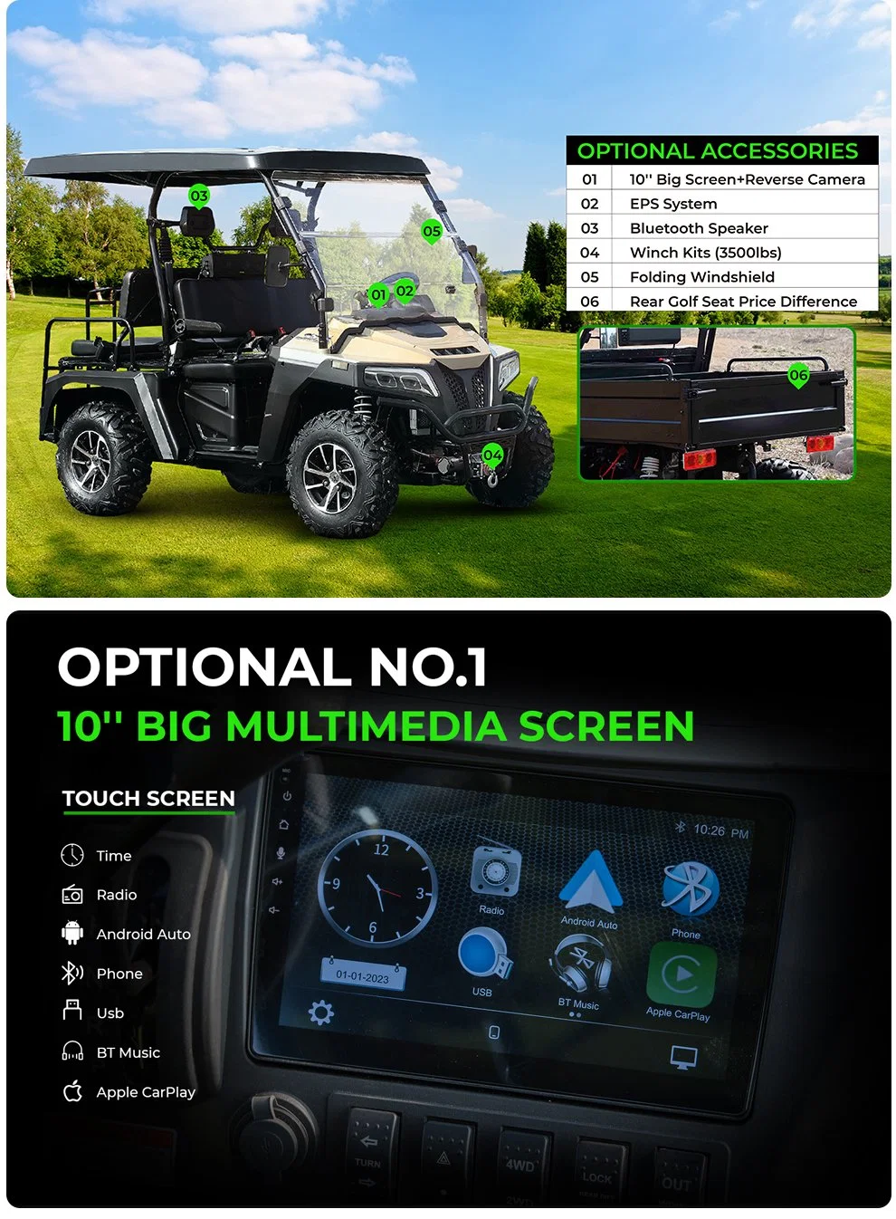 2024 Off Road Hunting Gasoline Buggy 72V Lithium Battery 6 Seater 10Kw Club Car 4X4 Electric Golf Cart for sale