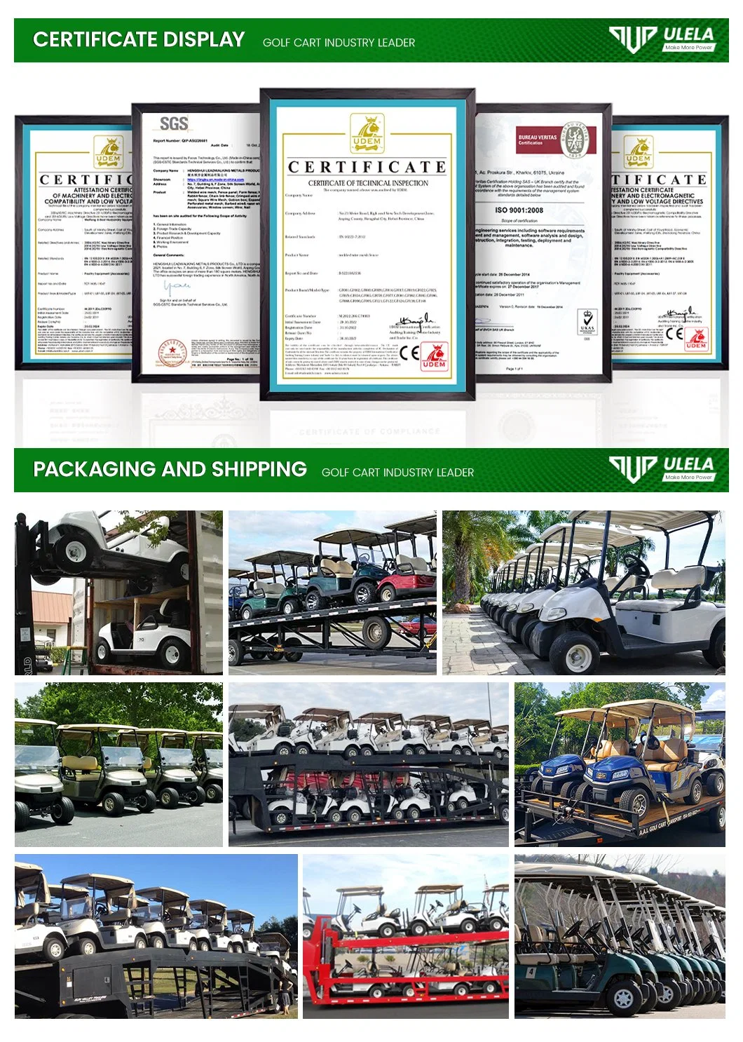 Ulela Largest Golf Cart Dealer 30% Max Driving Slope Aetric Golf Cart 6 Seater China 11 Seater 4 Wheel Drive Golf Carts Hunting