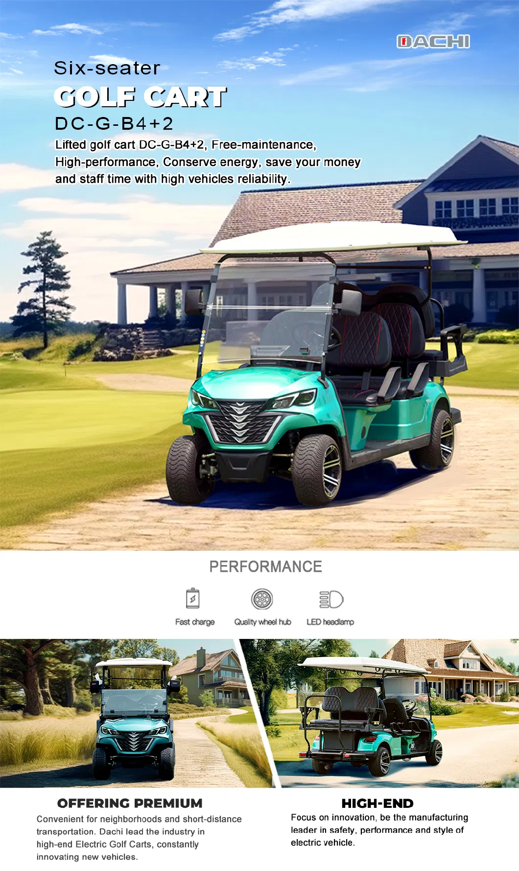 Low Price High Performance Hot Sale Supplier Manufacture in Stock 4+2 Seats Electric Golf Cart