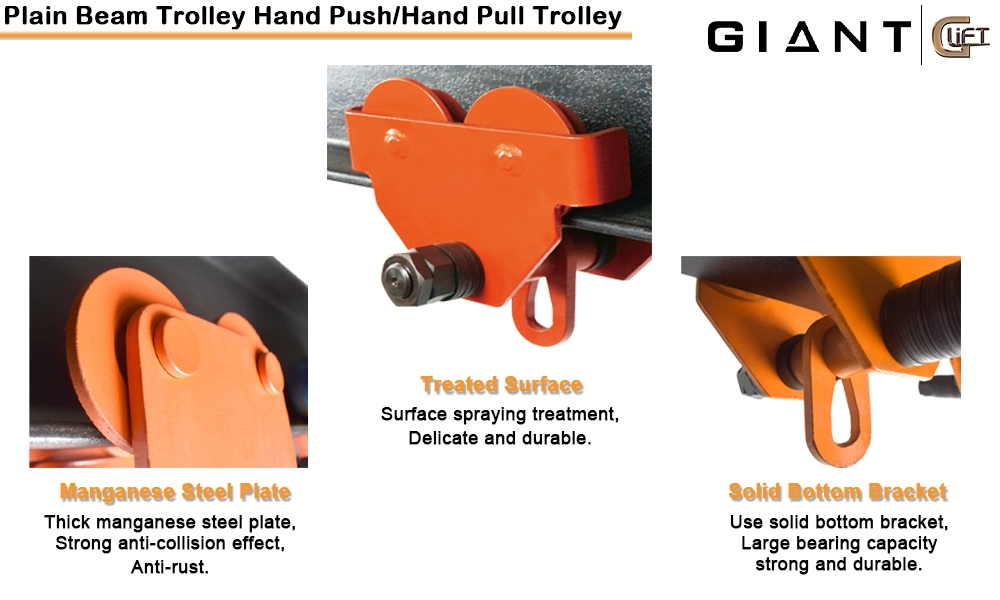 Economy Plain Beam Trolley for Hoist Hand Push Chain Trolley 0.5t-10t High Grade Adjustable Width (GCT-E)