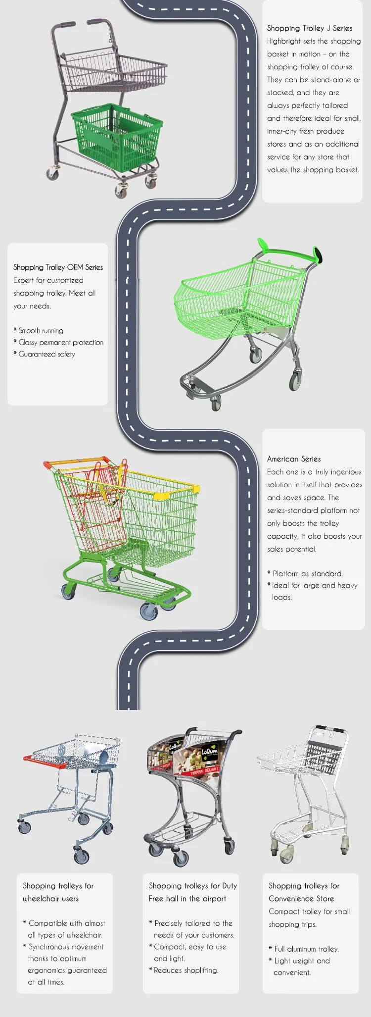 Supermarket Metal Shopping Trolley with Locking Casters