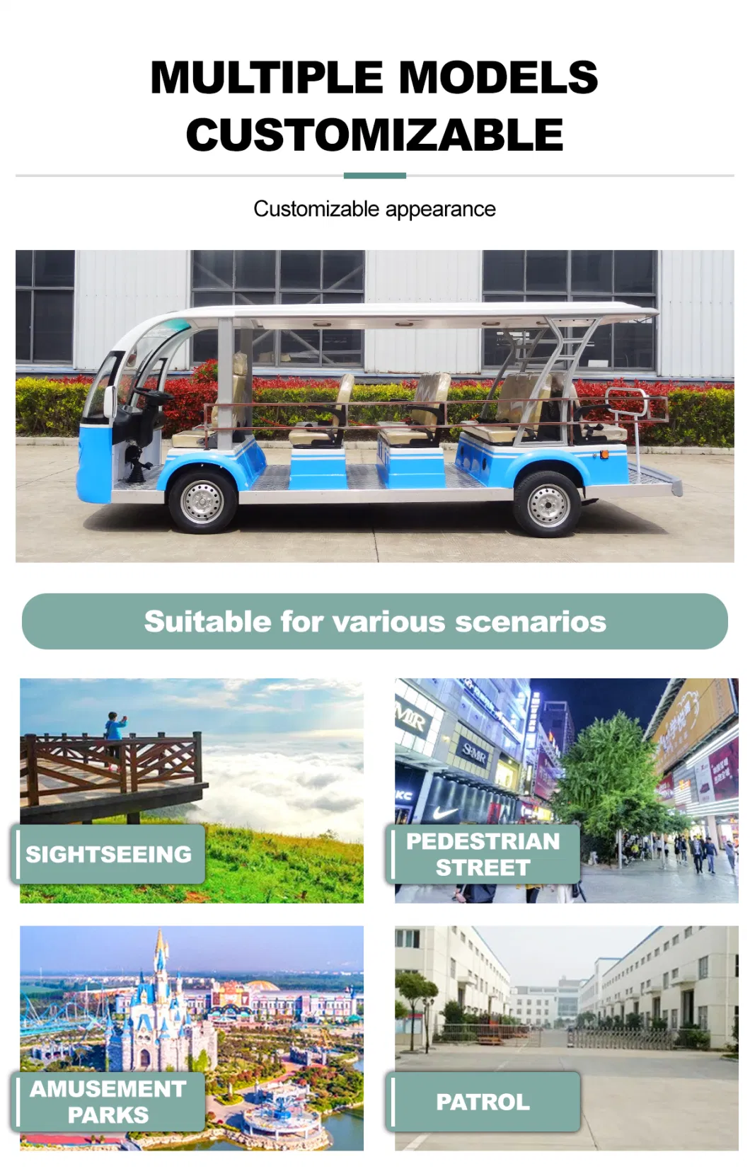 Airport Shuttle Tourist Bus Street Legal Electric Utility Vehicle for Sightseeing Tour