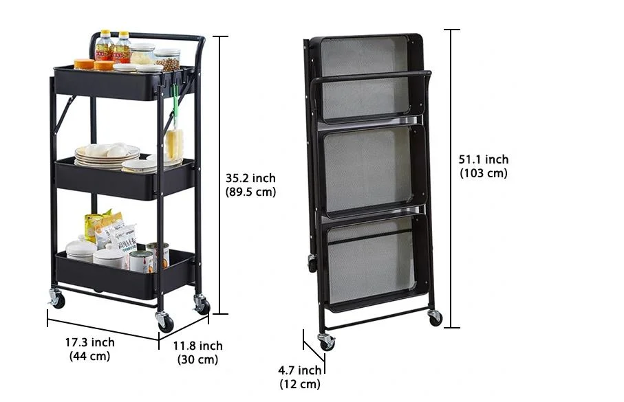 Metal Movable Trolley Organizer Kitchen Storage Holder Rack Utility Rolling Trolley Cart