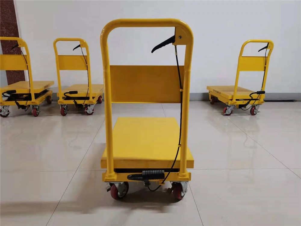 Small Electric Four-Wheel Cargo Lifting Flat Hand Push Trolley