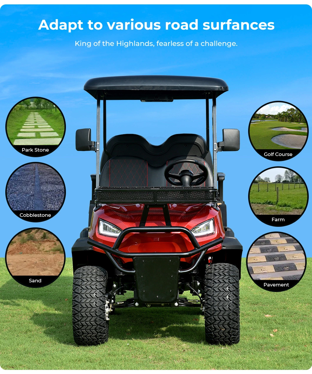 Popular Red Blue 4X4 Electric Off Road Hunting Golf Carts for Sale