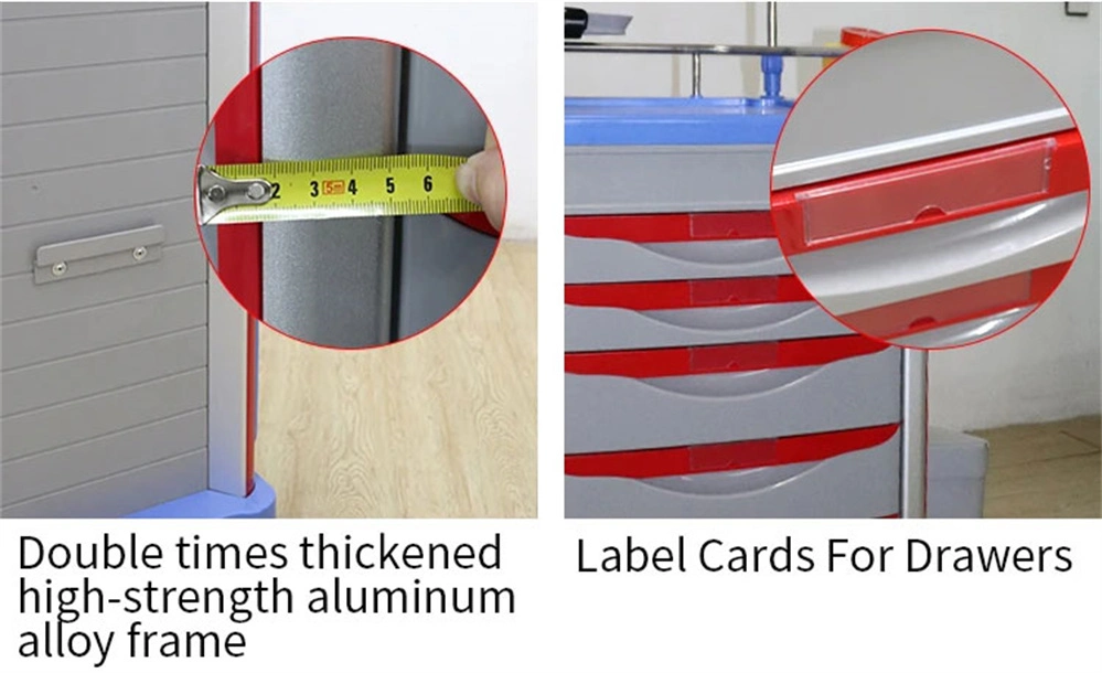 Top Sale ABS Medical Emergency Trolley Cart for Hospital Clinic