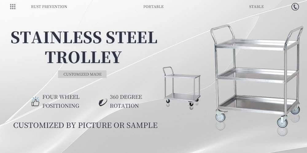 Smile OEM Two Shelves 304 Stainless Steel Trolley Kitchen Trolley Utility Tool Cart