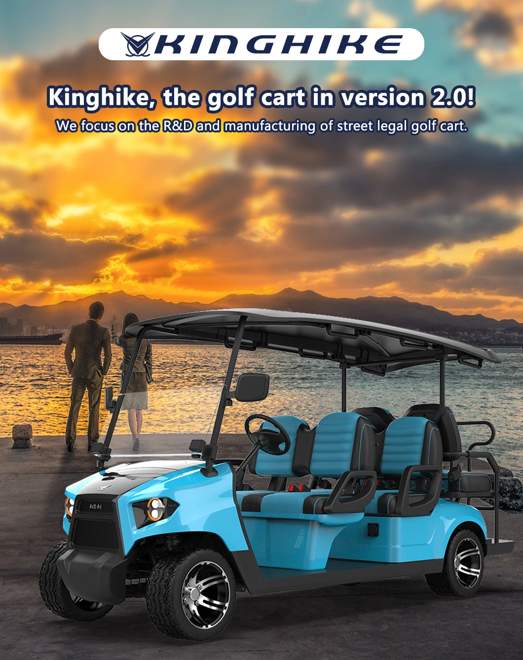 2022 Cost Performance on Road Street Legal Mcpherson Independent Suspension LED Lights 6 Seats Electric Golf Carts