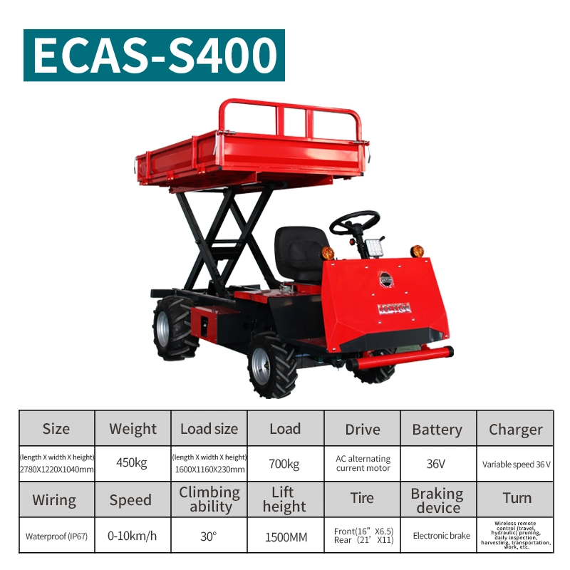 Best Quality Four Wheel Agricultural 48V Electric Utility Vehicle Farm Truck Lift Height 1500mm