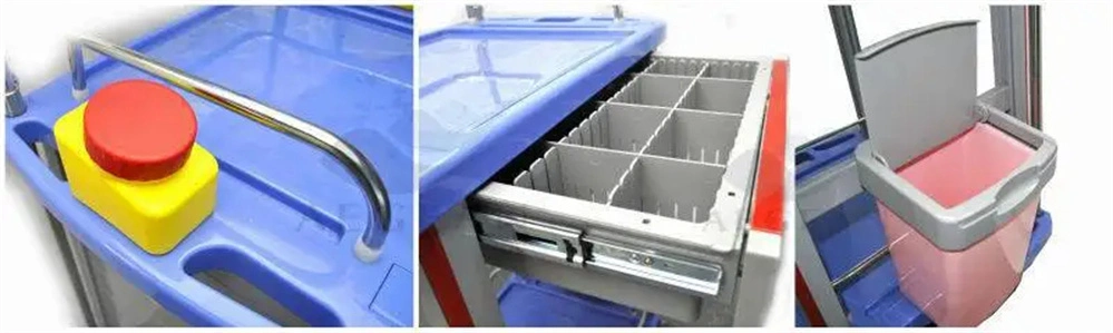 Top Sale ABS Medical Emergency Trolley Cart for Hospital Clinic