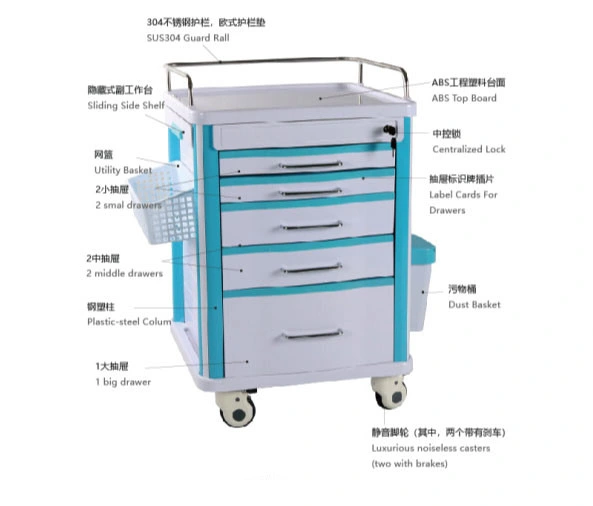 Emergency Treatment ABS Medicine Equipment Hospital Trolley Medical Carts