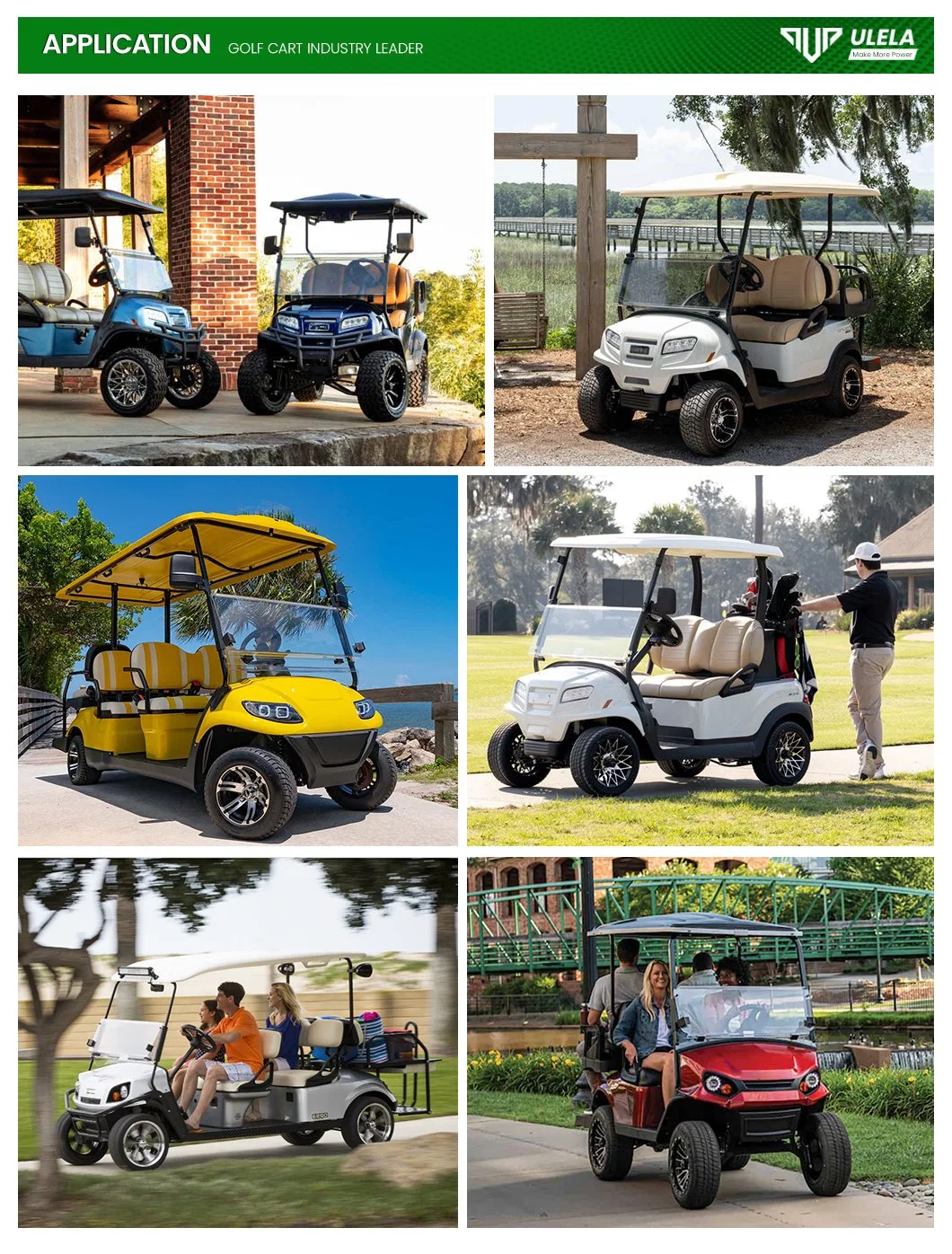 Ulela Aetric Golf Cart Manufacturer 30% Max Driving Slope Golf Cart 8 Inch Wheels China 6 Seater Electric 6 Person Golf Cart