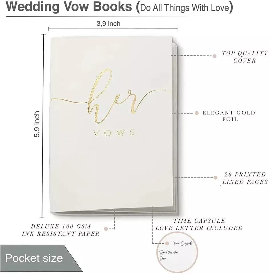 Custom Gold Foil Logo Ivory His and Hers Wedding Vow Books Wedding Officiant Books for Newly Couples