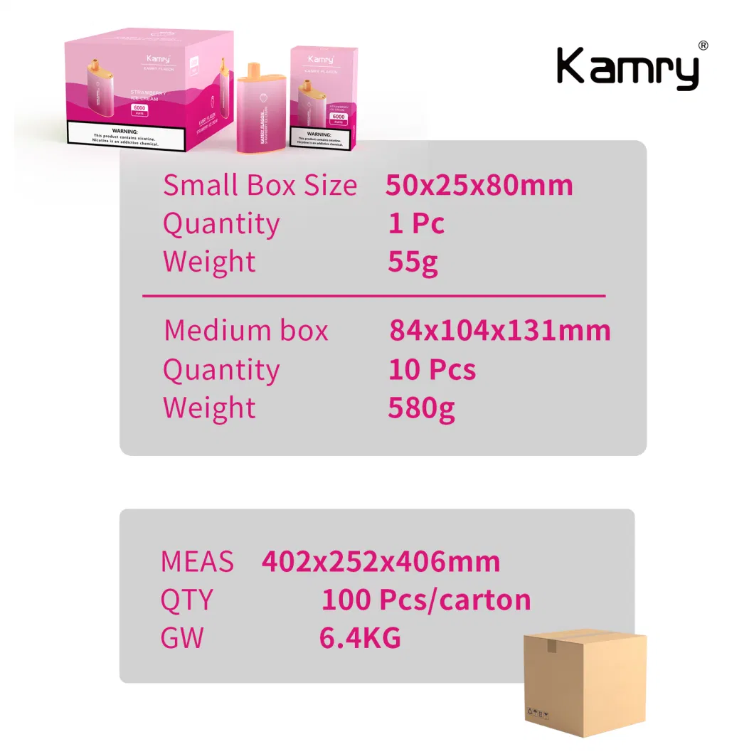 Kamry Flagon 2023 Best Wholesales Vaporizer Vape OEM ODM 14ml 6000 Puff Bar Disposable Vape