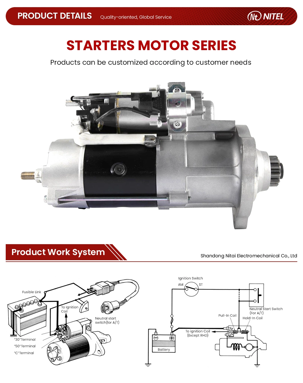 Nitai Electric Starters Factory 35mt Delco Remy Starter Motorchina12V 2.5kw 5266969 5311304 Engine Parts Starter Motor for Isf 2.8 Cummins Engines