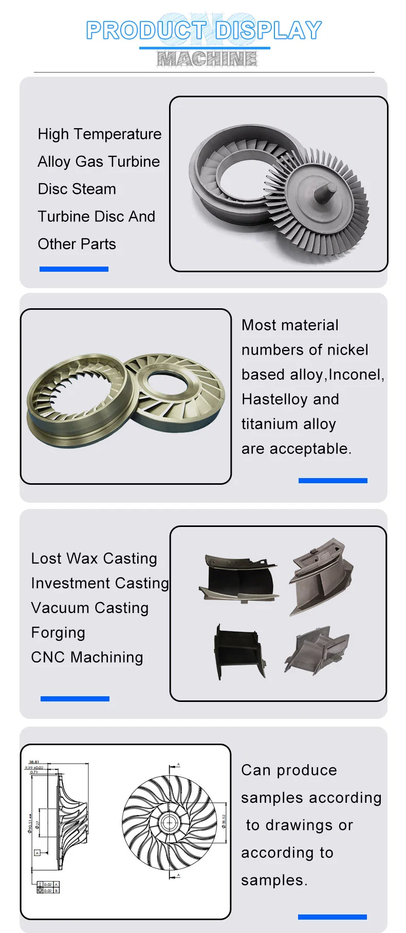 Nickel Alloy Inconel 738 825 Investment Casting Brazing Gas Steam Turbine Wheel Guide Vanes Nozzle Ring Shroud Segments