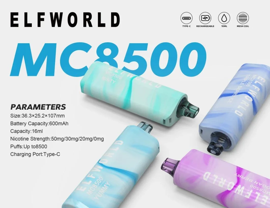Manufacturer Direct Sale Original Elfworld Mc8500 Puffs Disposable Vape Atomizer Wholesale