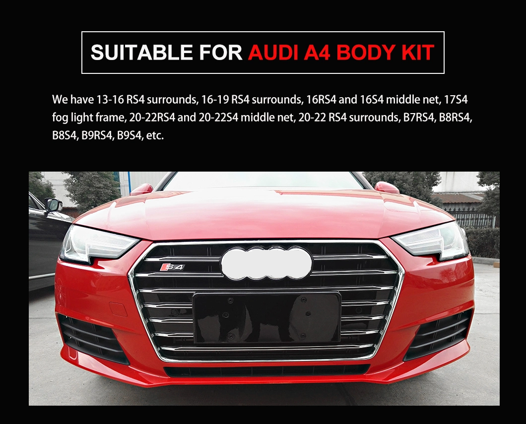 Factory Whole Sale Auto Body Kit Automotive Exterior Parts Accessories Car Front Bumper with Crystal Grille Tuning for Audi A4