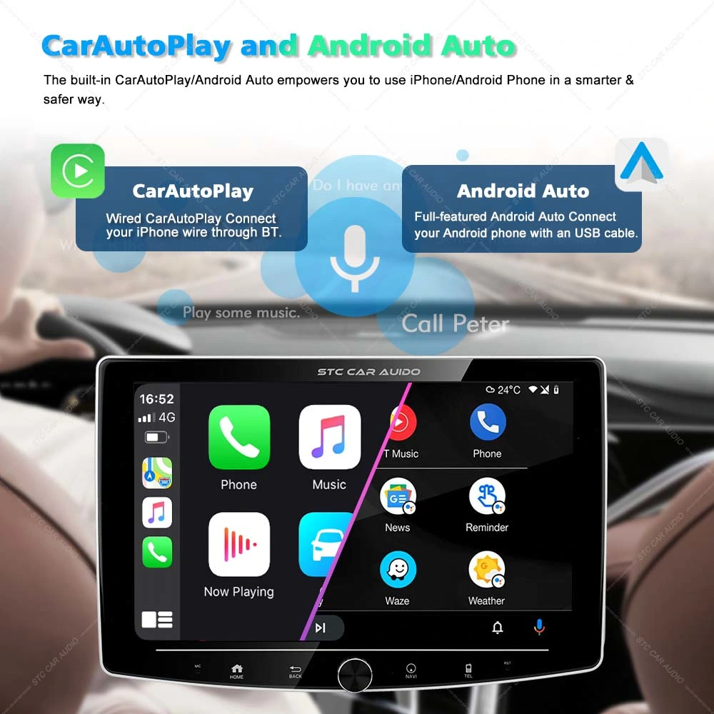 1 DIN Radio Car Stereo Android with Automatic Rotating Touch Screen with Carplay GPS Navigation Car Multimedia Player