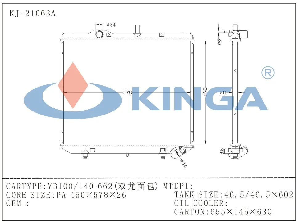 Hyundai Car Radiator MB100/140 662 Mt