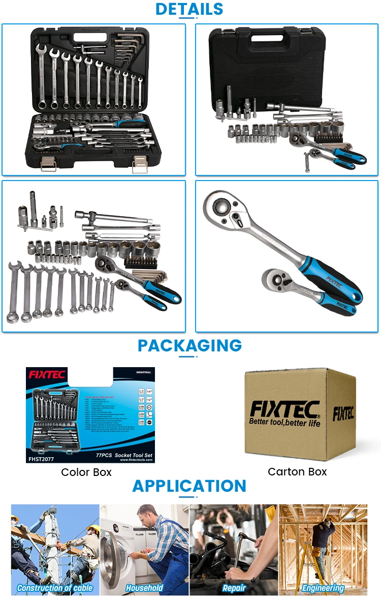 Fixtec Professional Level Folded Socket Set Wrench Car Repair Hand Tool Kit with Factory Price