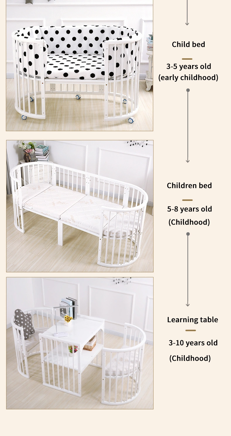 Newly Style Multifunction New Zealand Pine Wooden Baby Cradle Crib Bed