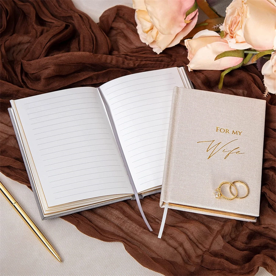 Linen Marriage Record Notebook Wedding Vow Books His and Hers for Newly Couples