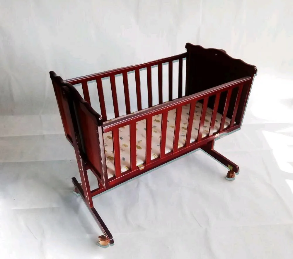 Newly Design Splicing with Adult Bed Multifunction Wooden Baby Rocking Crib Bed with Universal Wheels
