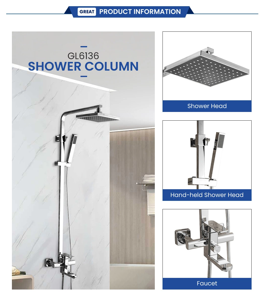 Great Swan Tap Shower Faucet Shower Head Column China GLS4926 Wall Mounted Shower Column Bright Chrome Plated Tempered Glass Shower Panel Manufacturer