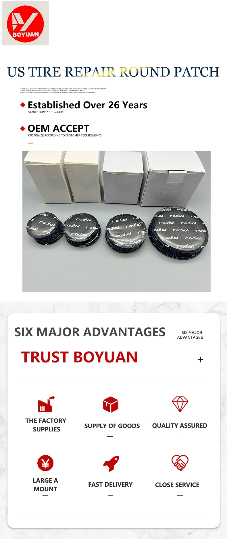 Boyuan Radial Tire Repair Patch Nature Rubber Patch Round Inner Tyer Fixed Patch Wholesale