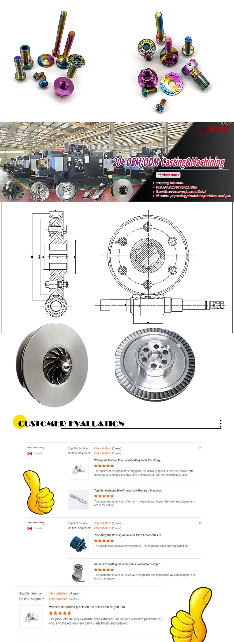 Uns N06625 Gh3625 (2.4856) 5 Axis Titanium Alloy Casting Turbo Billet Compressor Wheel