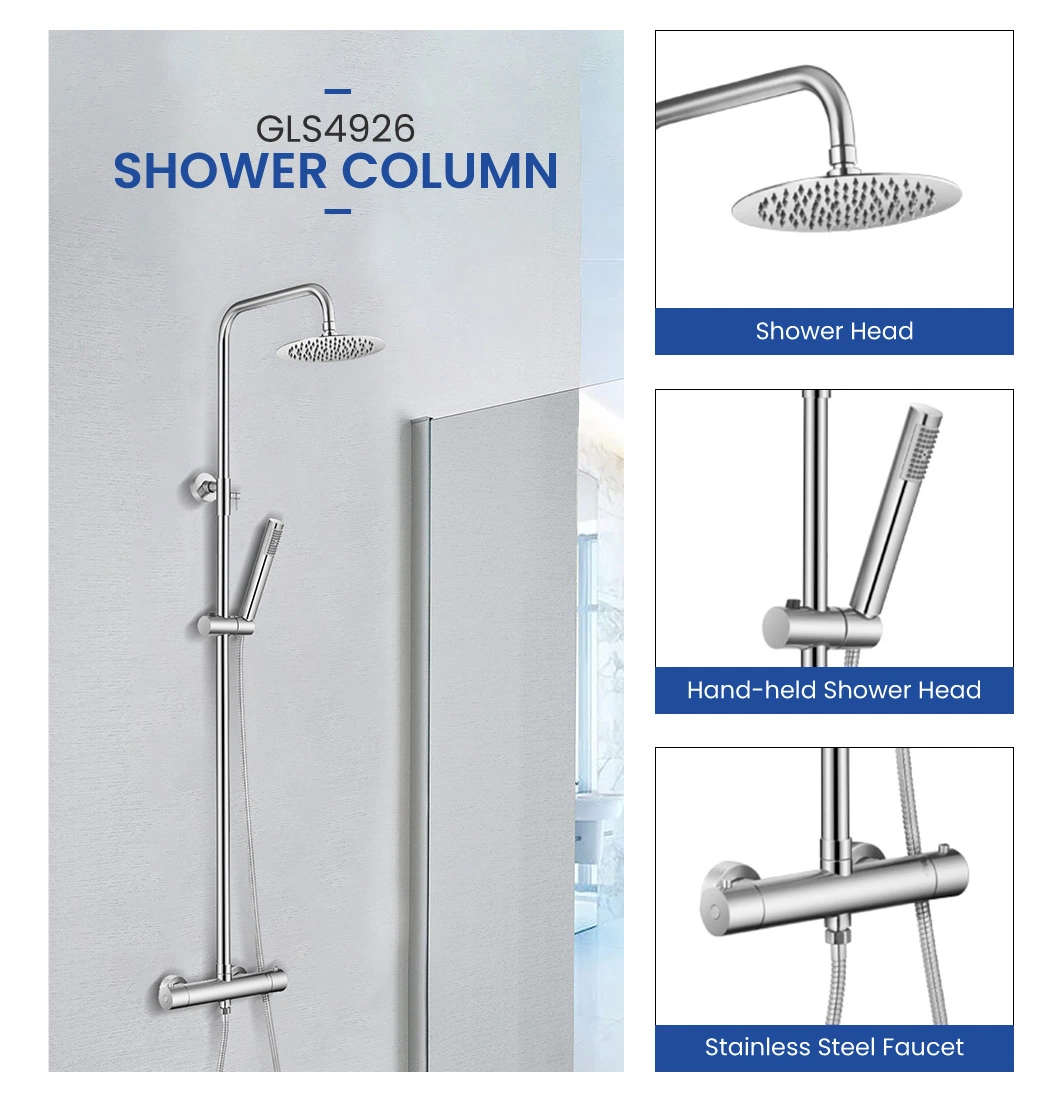 Great Swan Tap Shower Faucet Shower Head Column China GLS4926 Wall Mounted Shower Column Bright Chrome Plated Tempered Glass Shower Panel Manufacturer