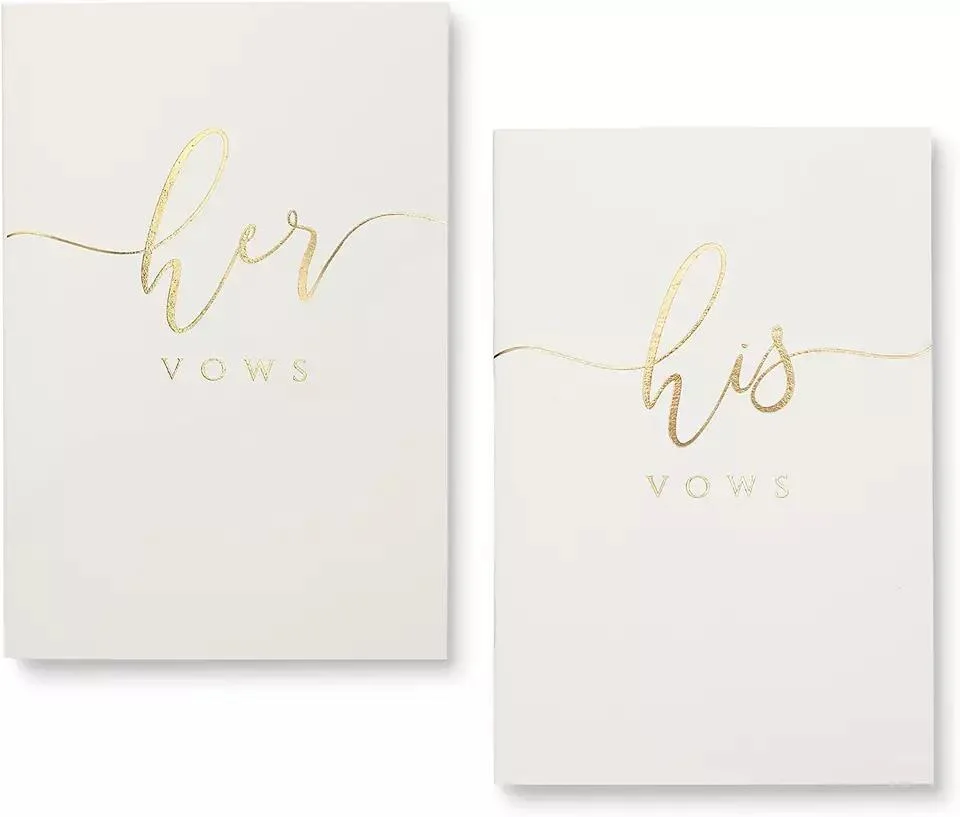 Custom Gold Foil Logo Ivory His and Hers Wedding Vow Books Wedding Officiant Books for Newly Couples