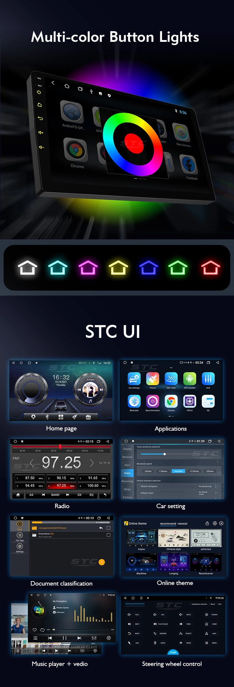 Stc High End Ts10 6+128GB Qled 1200*2000 Android 12 DSP Ahd WiFi Bt Car GPS Navigation DVD Car Player Android