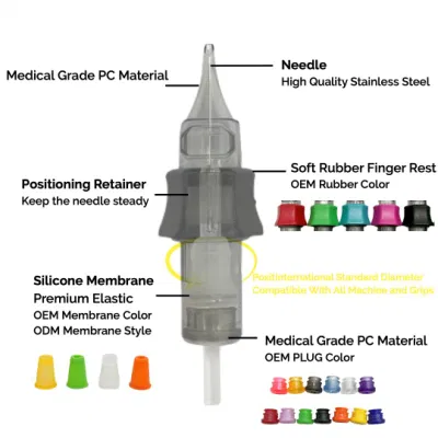 Cartuccia monouso monouso monouso per aghi per tatuaggio OEM ODM sterilizzata con dito in silicone Rest per l&prime;uso permanente di Body Art Makeup Tattoo