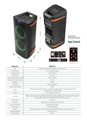 BMW-26 elegante scatola altoparlante Bluetooth Party portatile con effetti luci