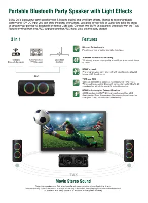  BMW-26 elegante scatola altoparlante Bluetooth Party portatile con effetti luci