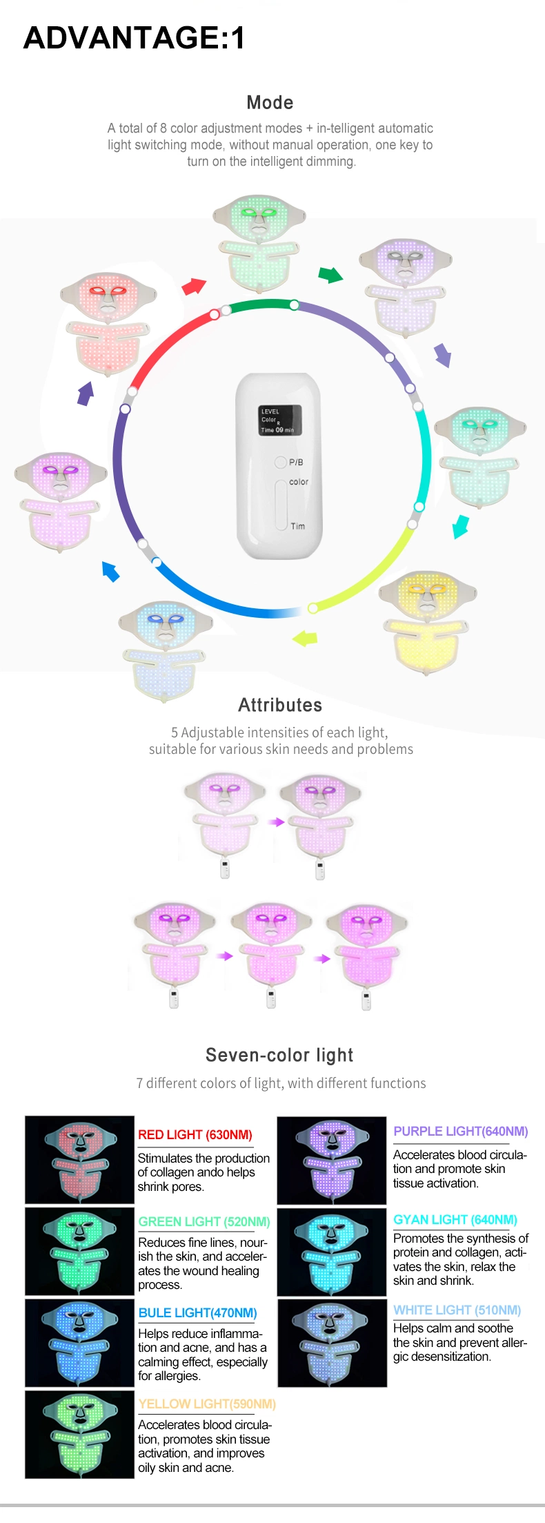 Manufacturer Wholesale 7 Color LED Photon Light Therapy Machines