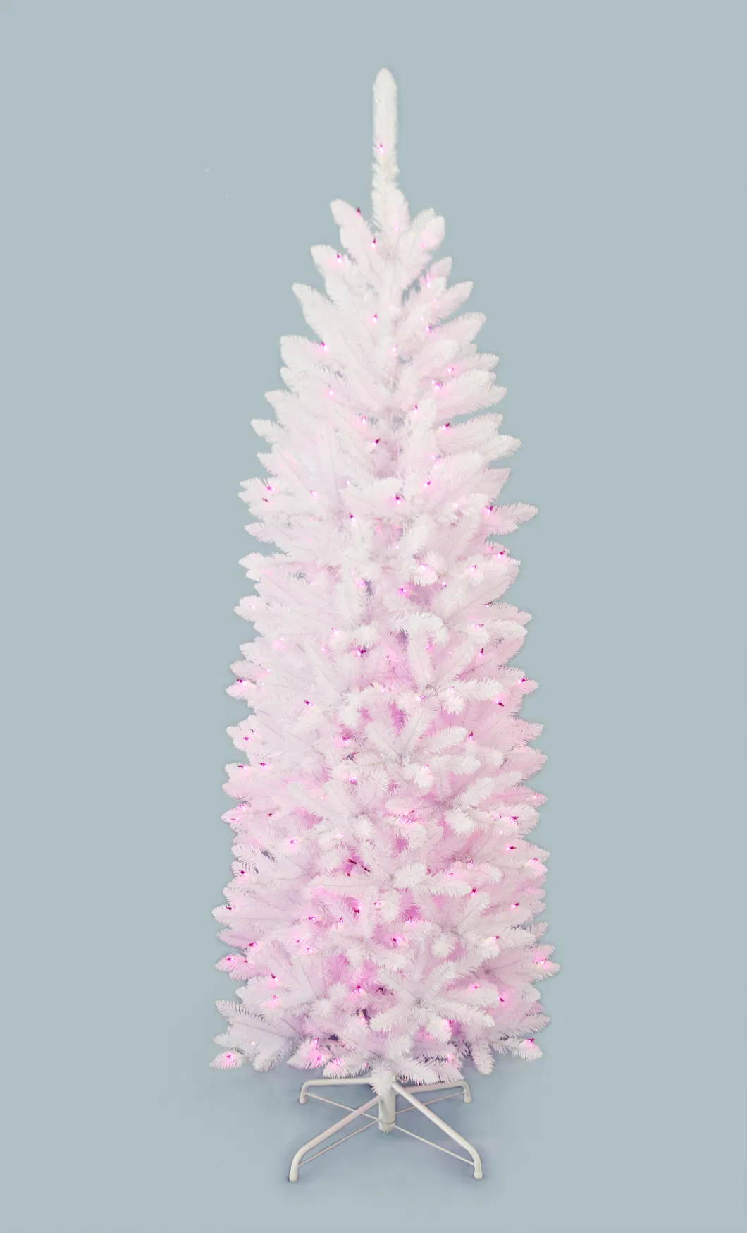 Factory Wholesale Artificial Pre-Lit White PVC Shining Hinged Slim Tree for Christmas